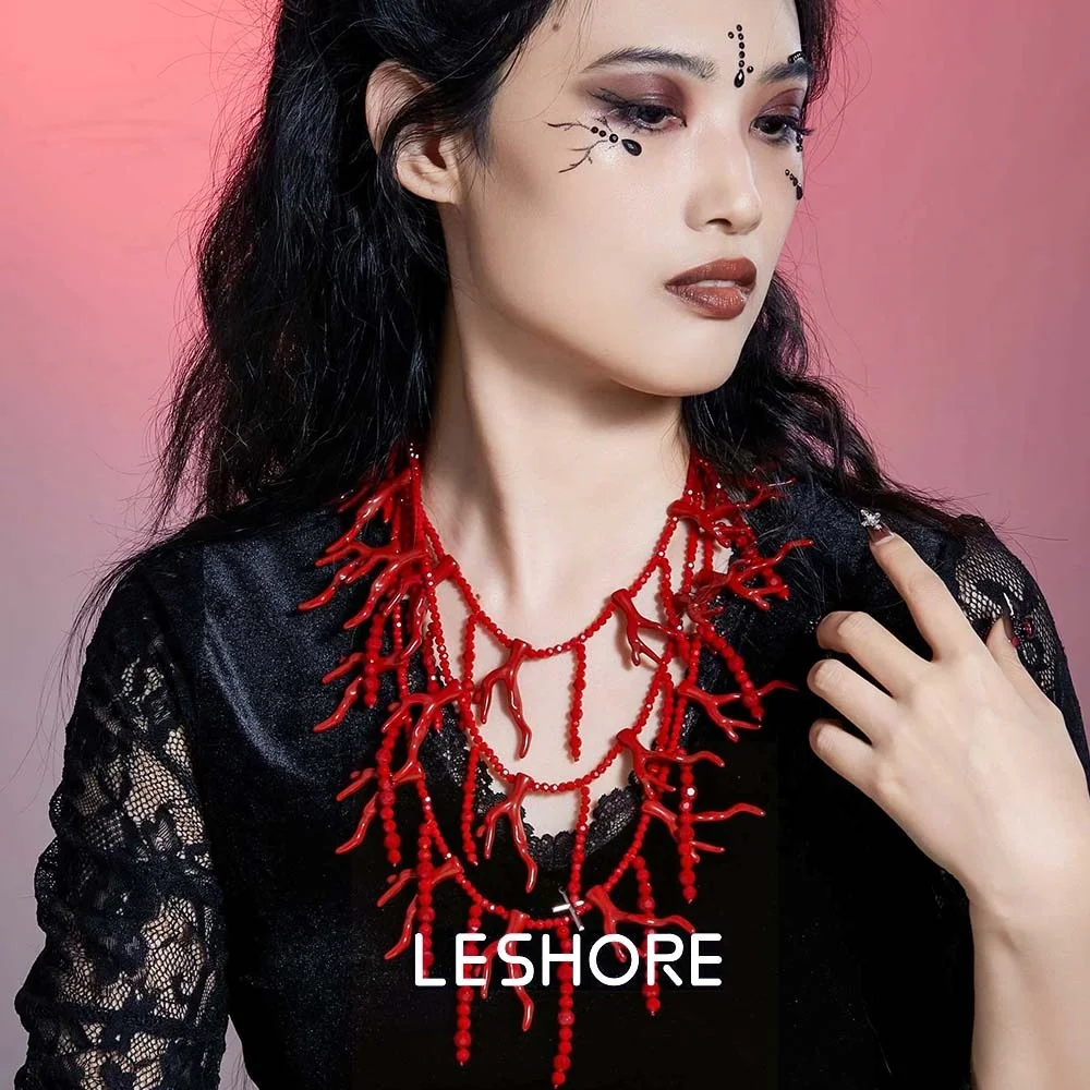 LESHORE Exaggerated Beaded Coral Necklace Multi Layer Bohemian Style Pendant Women's Necklace Colorful Ocean Style Free Shipping