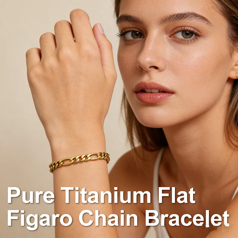 4.5mm Pure Titanium Flat Figaro Chain Bracelet Men Women Non-Fade Skin-Friendly Waterproof