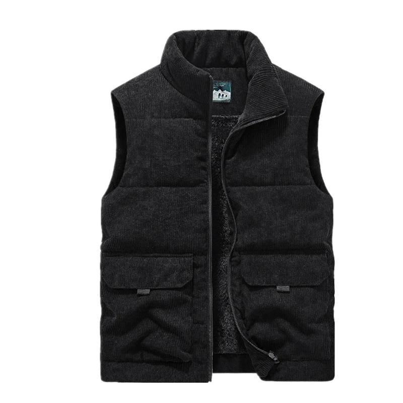 

Winter Wool Vest Men Cotton Padded Warm Jacket Sleeveless Coat Stand Collar Waistcoat Corduroy Outwear Men's Clothing Oversize
