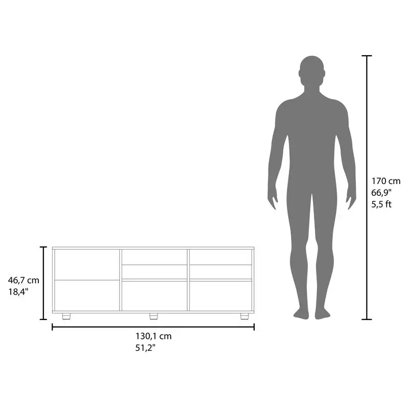 51" Wide TV Stand with 1 Door Cabinet, 4 Open Shelves, Cable Management for Living Room and TV Room - Black
