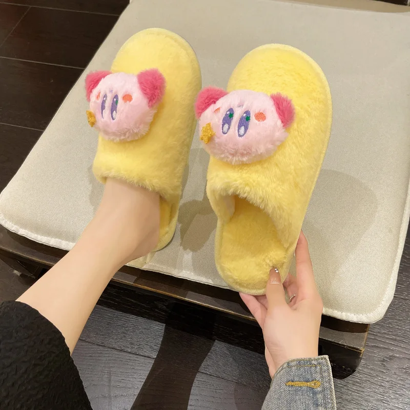 Kirby Animation Peripheral Kawaii Winter Women's Cotton Slippers Gift Cartoon Kirby Warm and Comfortable Anti-Slip Shoes Gift