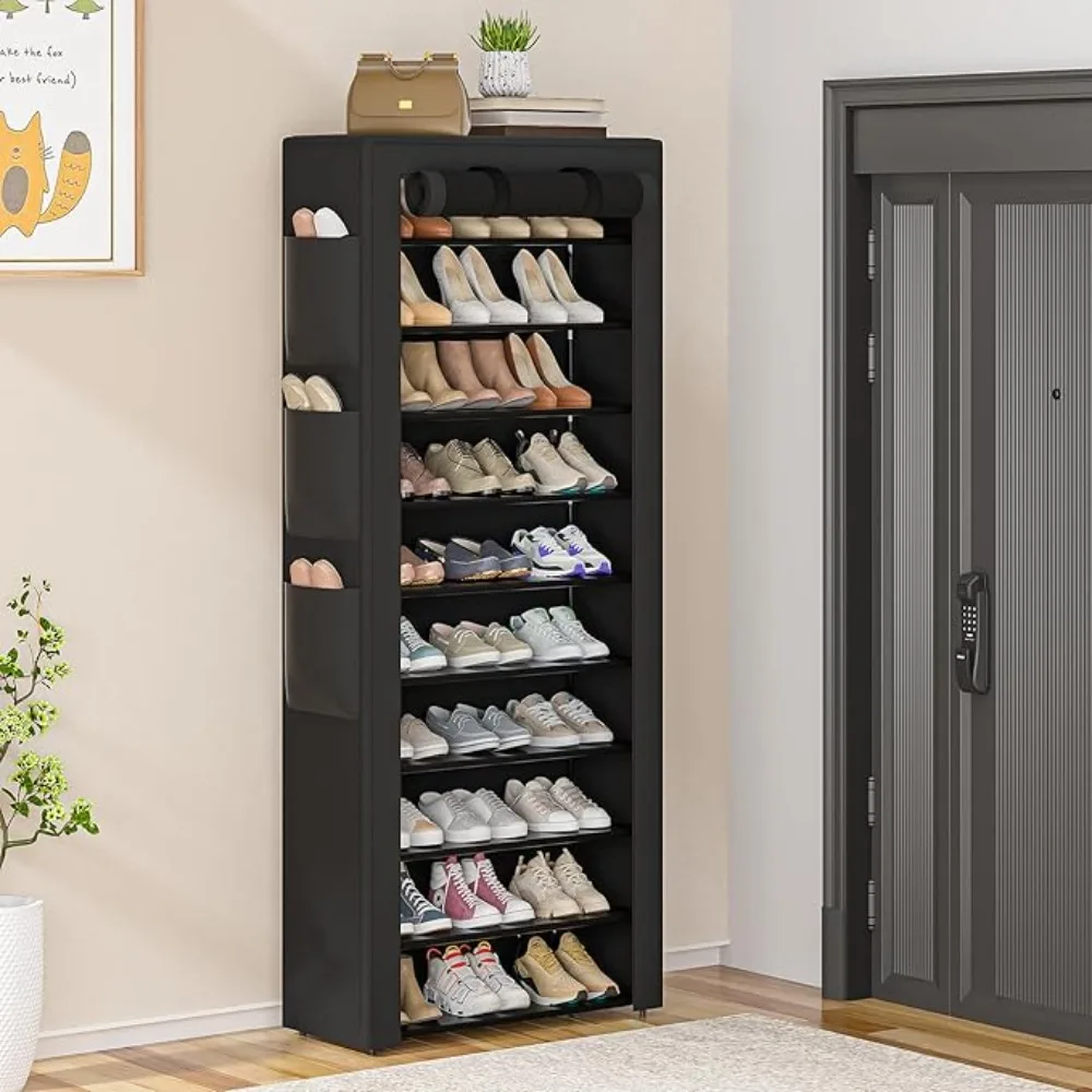 

Large Shoe Rack, Black, 6 Side Pockets, 23.6" Wide x 11.4" Deep x 68.9" Tall, 36-41 Pairs of Shoes shoe cabinets home furniture