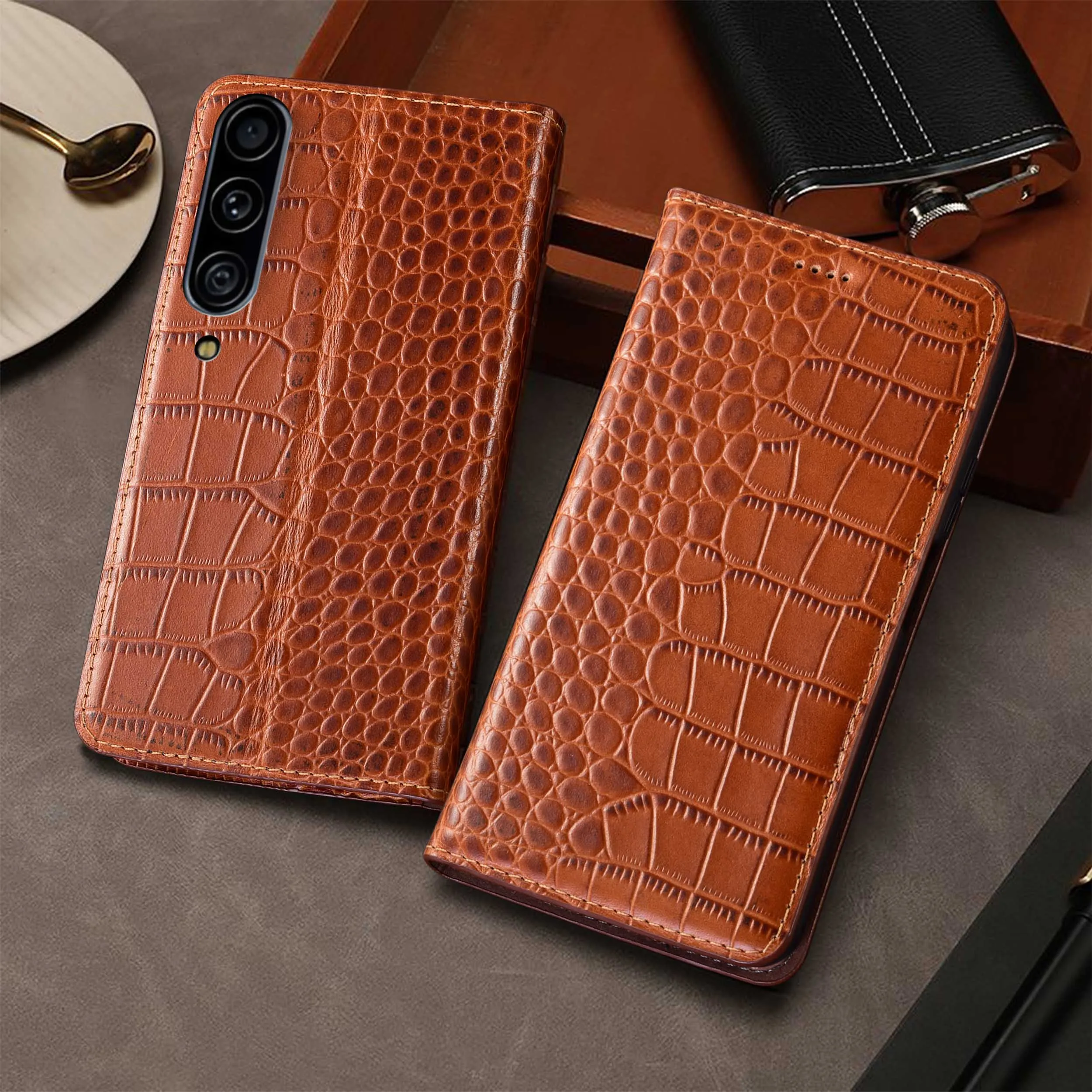 

For Samsung Galaxy A10 A20 A30 A40 A50 A60 A70 A80 A90 4G 5G Crocodile Pattern Of Genuine Leather Wallet Flip Phone Case Cowhide
