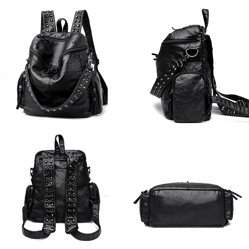 Genuine Leather Women Backpack Large Capacity Travel Backpack Female Fashion Rivet School Bags Daily Mochilas Mujer Rucksack