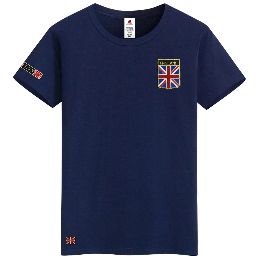 New Arrival Flag T Shirt Men Summer Fashion British Flag Embroidered Men Fit Round Neck T Shirt Brand Men Cotton Funny T Shirts