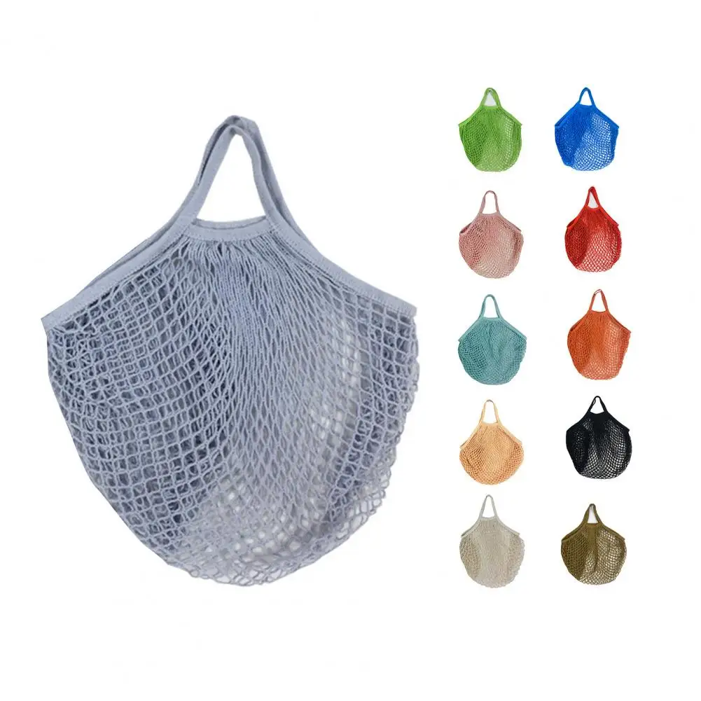 Foldable Produce Bag With Handle Cotton Food Mesh Bag Women Shopping Handbag Mesh Bag Portable Fruit Vegetable Storage Net Bags