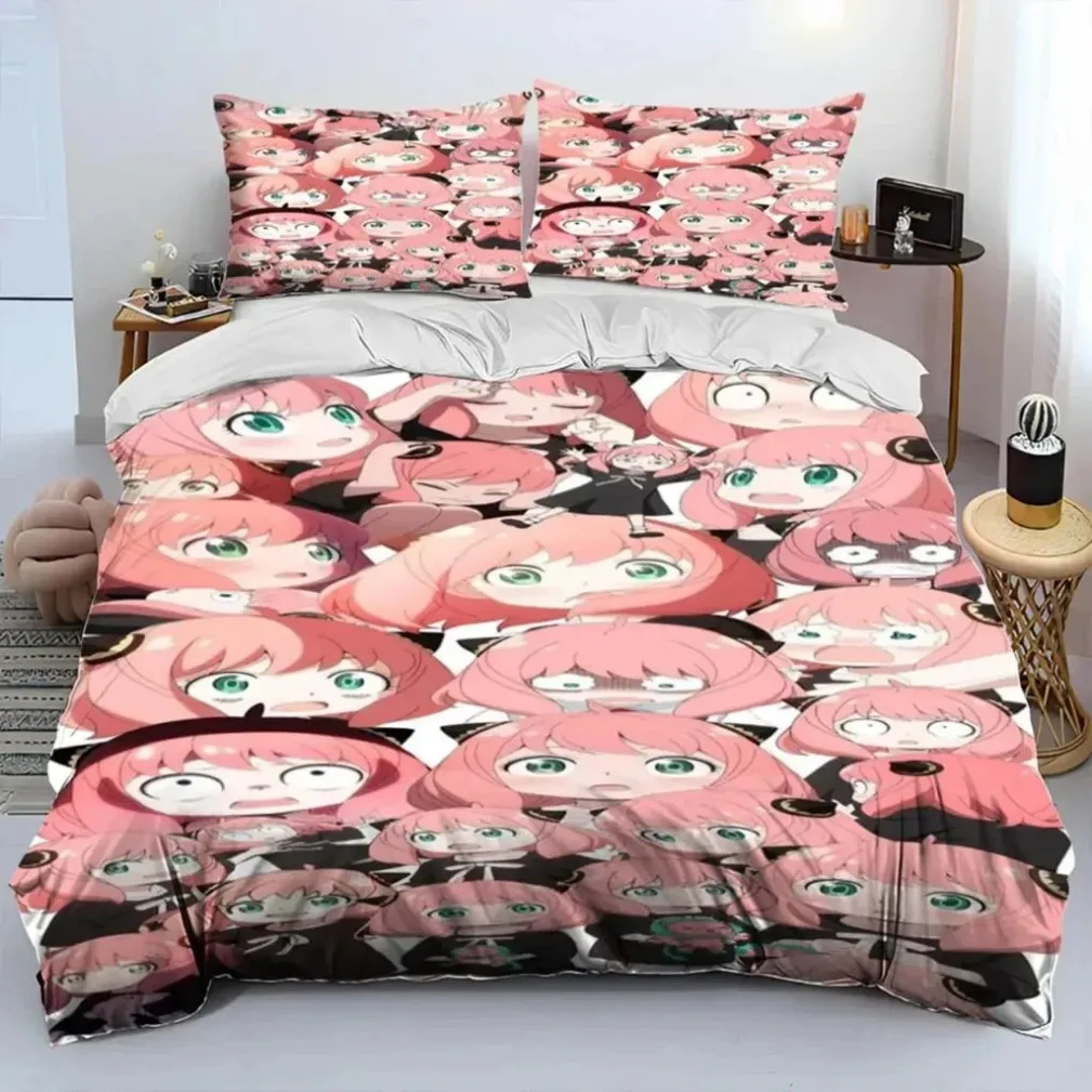 Japanese anime Spy X Family Bedding Set,Cute Anya Duvet Cover,Quilt Cover for Boys Girls Single Twin Queen Size