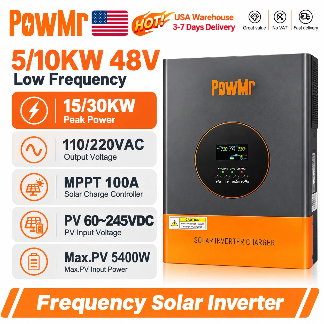Solar Emergency Charger - PowMr อินเวอร์เตอร์พลังงานแสงอาทิตย์แบบแยกเฟสความถี่ต่ำ 5000W 10000W 48V DC