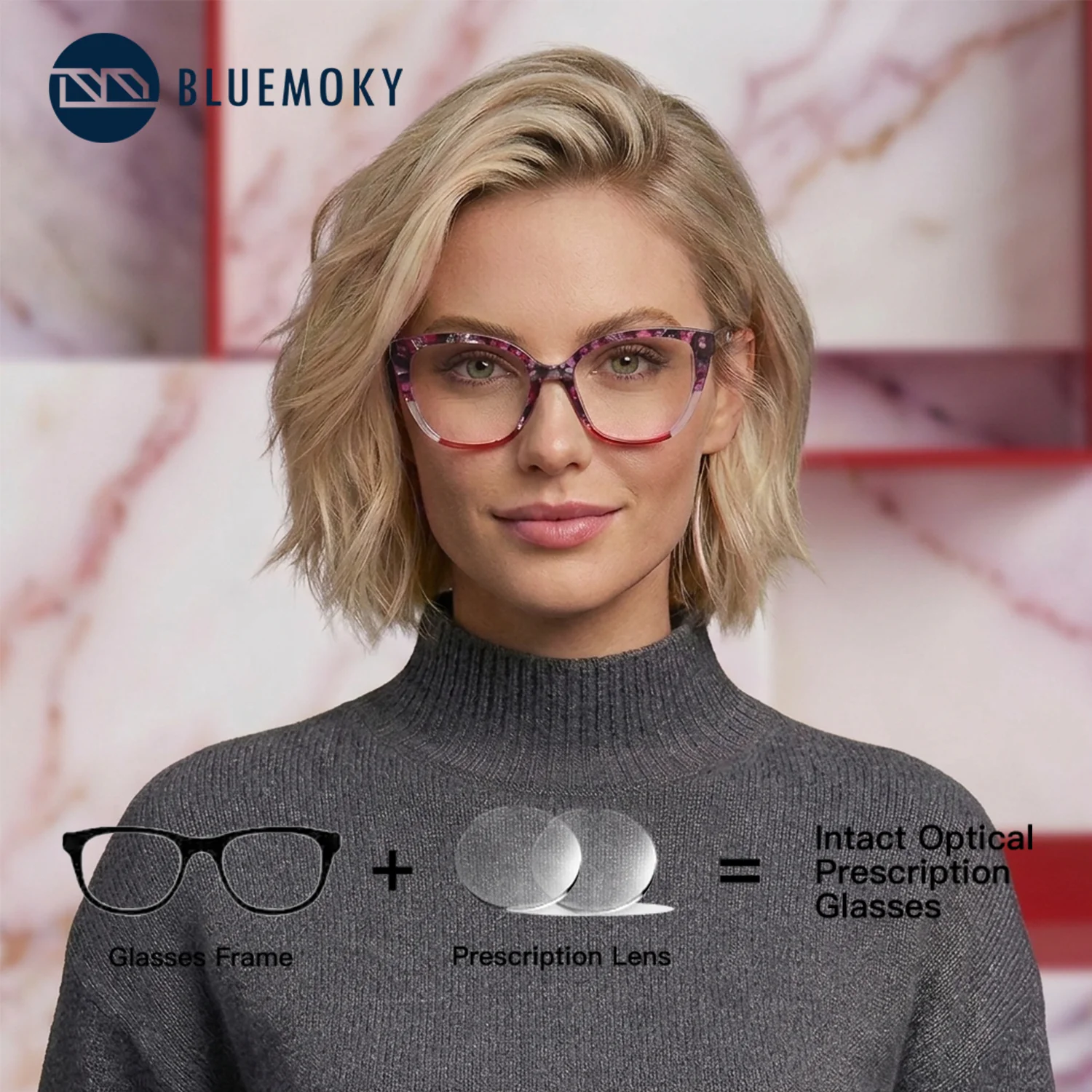BLUEMOKY Butterfly Eyewear To Graduate Acetate Photochromic Multifocal Reading Glasses Women Anti Blue Light Optical Eyeglasses