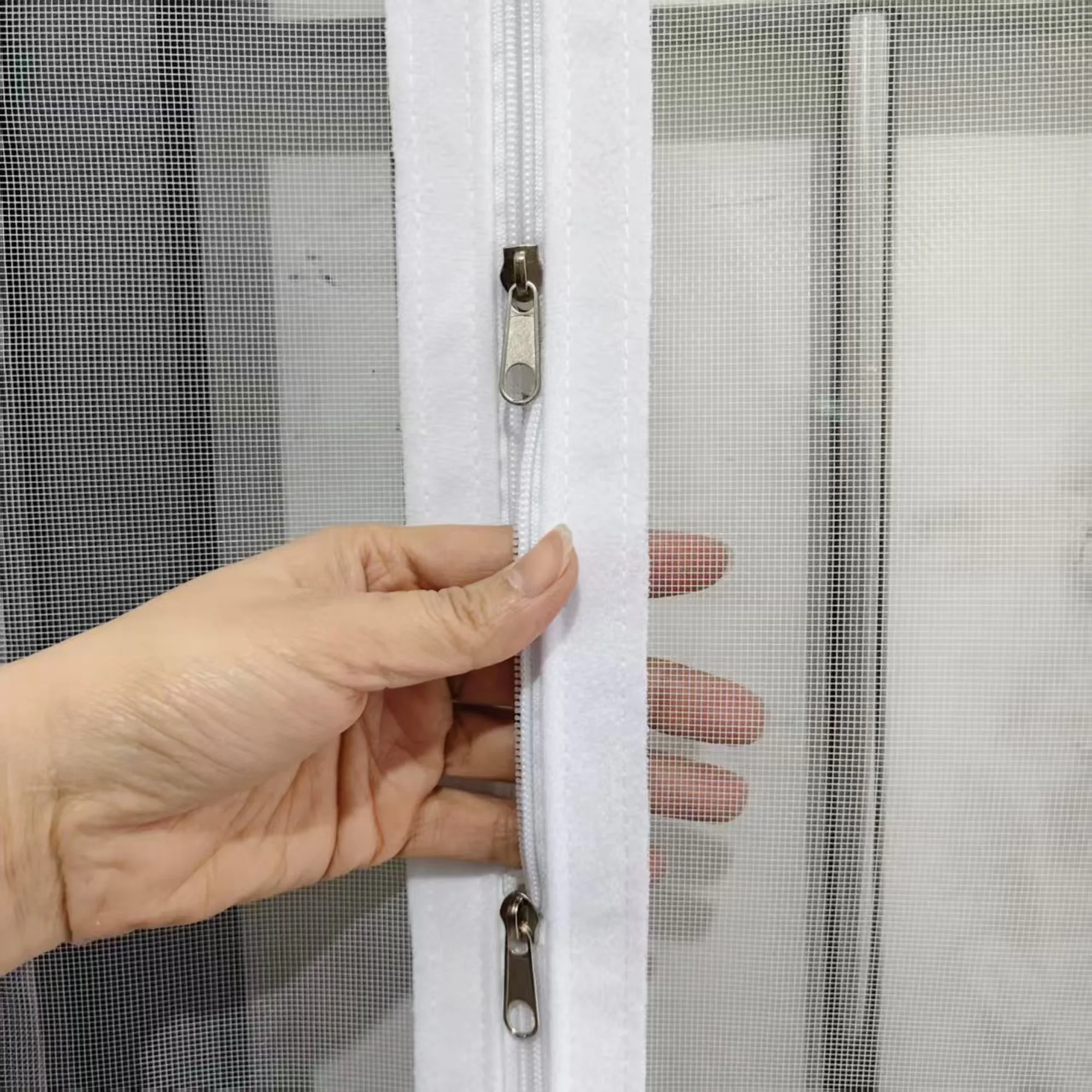 Double Zipper White Side Opening Mosquito Screen Window, Detachable, Custom Self-adhesive, Non Perforated, Indoor Specific