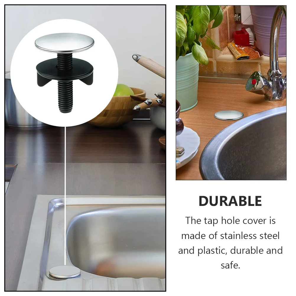 2Pcs Sink Tap Hole Covers Stainless Steel Durable Kitchen Sink Hole Covers Washingbasin Sealing Caps Washingbasin Plug Holes