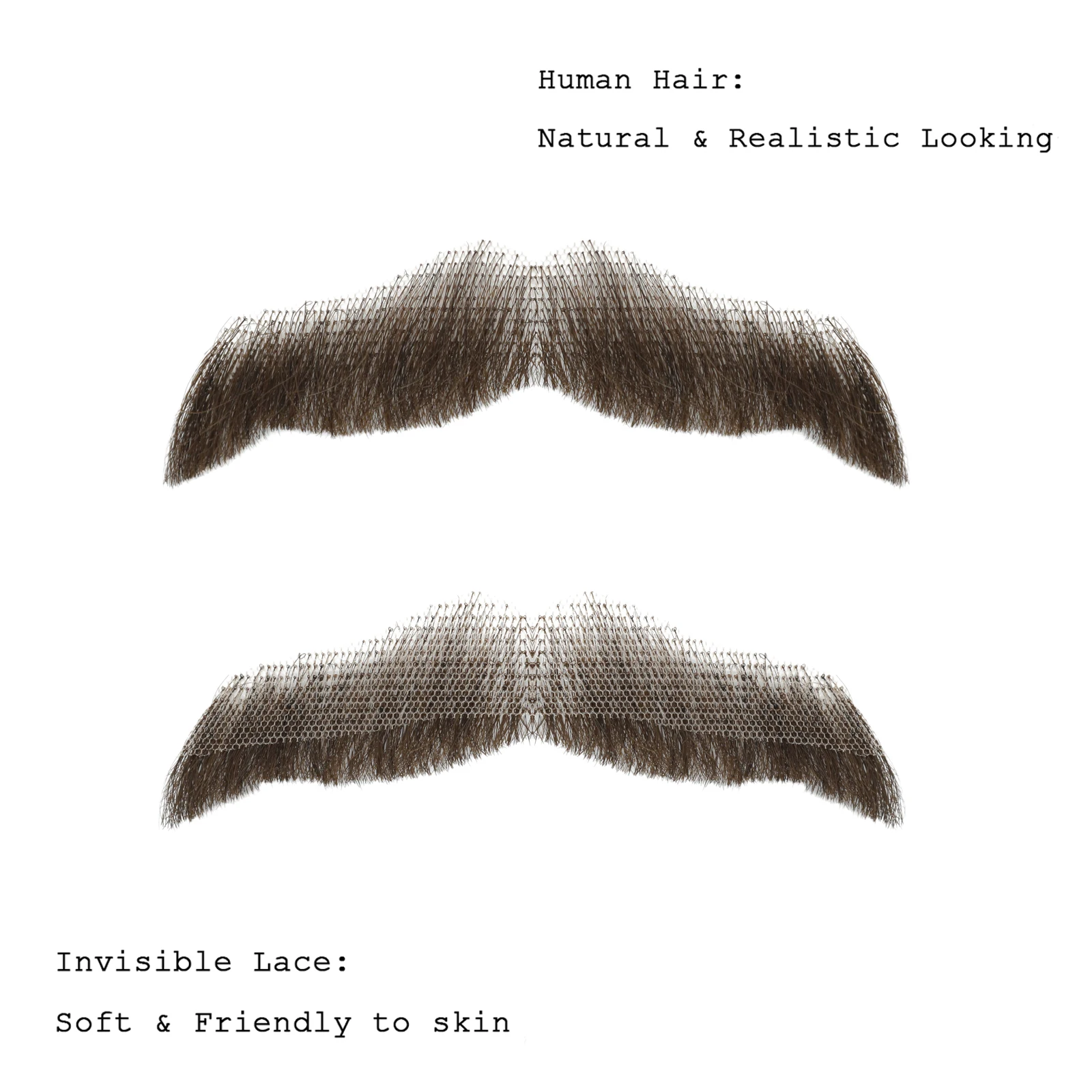 Realistic Human Hair Fake Beard and Mustache for Men Hand Tied Invisible Lace Facial Hair for Cosplay Costume Party Synthetic