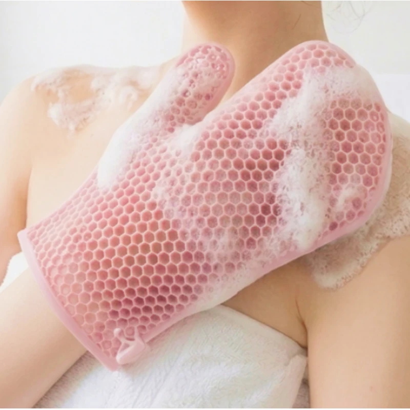 Exfoliating shower glove with colorful honeycomb weave and TPU high elasticity antibacterial material - gentle, safe and durable