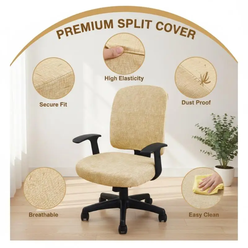 Stretch Office Chair Cover Linen Textured Computer Chair Slipcover Removable Washable For Home Office Desk Chair
