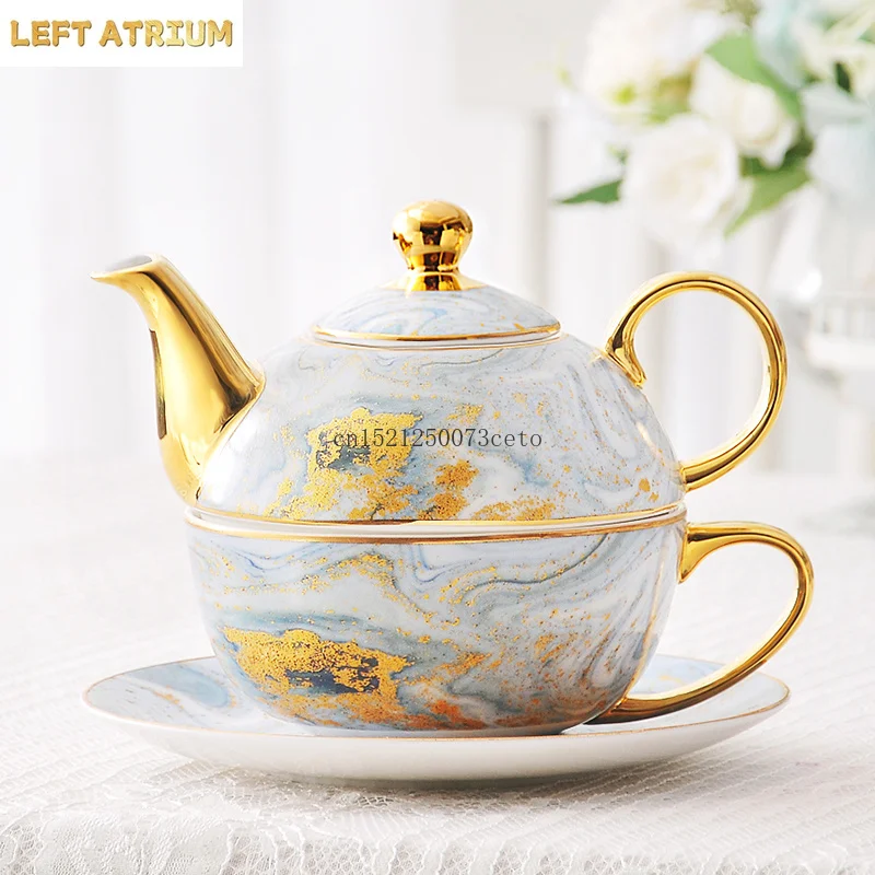 European high-end gold edged tea set, ceramic mother and child pot, single person 1 cup, 1 pot, afternoon tea, one person pot