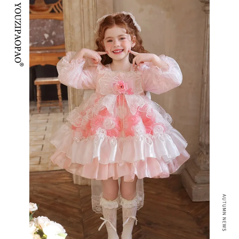 Handgefertigtes Neues Prinzessinnen-Geburtstags-Hochzeitskleid Mädchen Lolita Kinder Boutique Party Geschenk Blumenmädchen Mode Fantasie-Kostüm – Detail 4