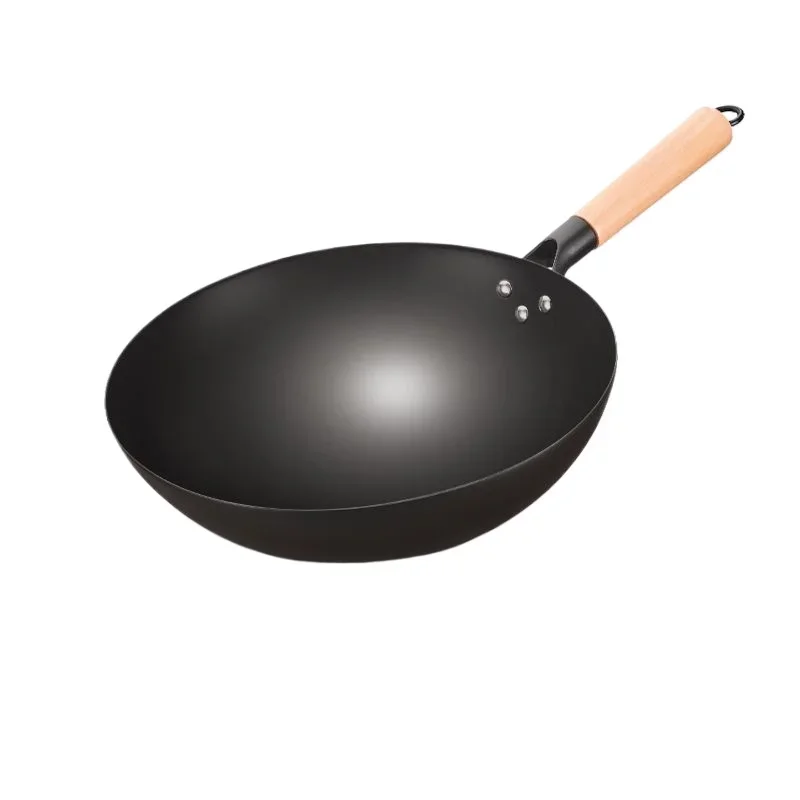 

Iron Wok Pan, 32cm Woks & Stir-Fry Pans No Chemical Coated Flat Bottom Chinese Woks Pan for Induction,Electric,Gas