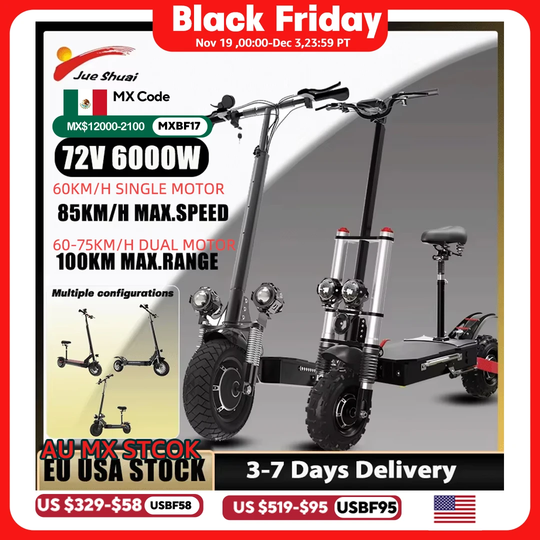 

85KM/H Max Speed Electric Scooter 1200W-6000W Dual Motor E-Scooter for Adults 11" Off Road Tire Patinete Eléctrico 100KM Range