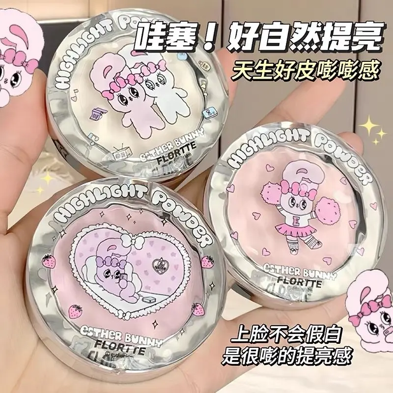 FLORTTE BUNNY Pojedynczy Puder Rozświetlający do Twarzy Naturalny Rozjaśniający Kremowy Blush Rozświetlający i Liftingujący Twarz Efekt 3D Stereoskopowy