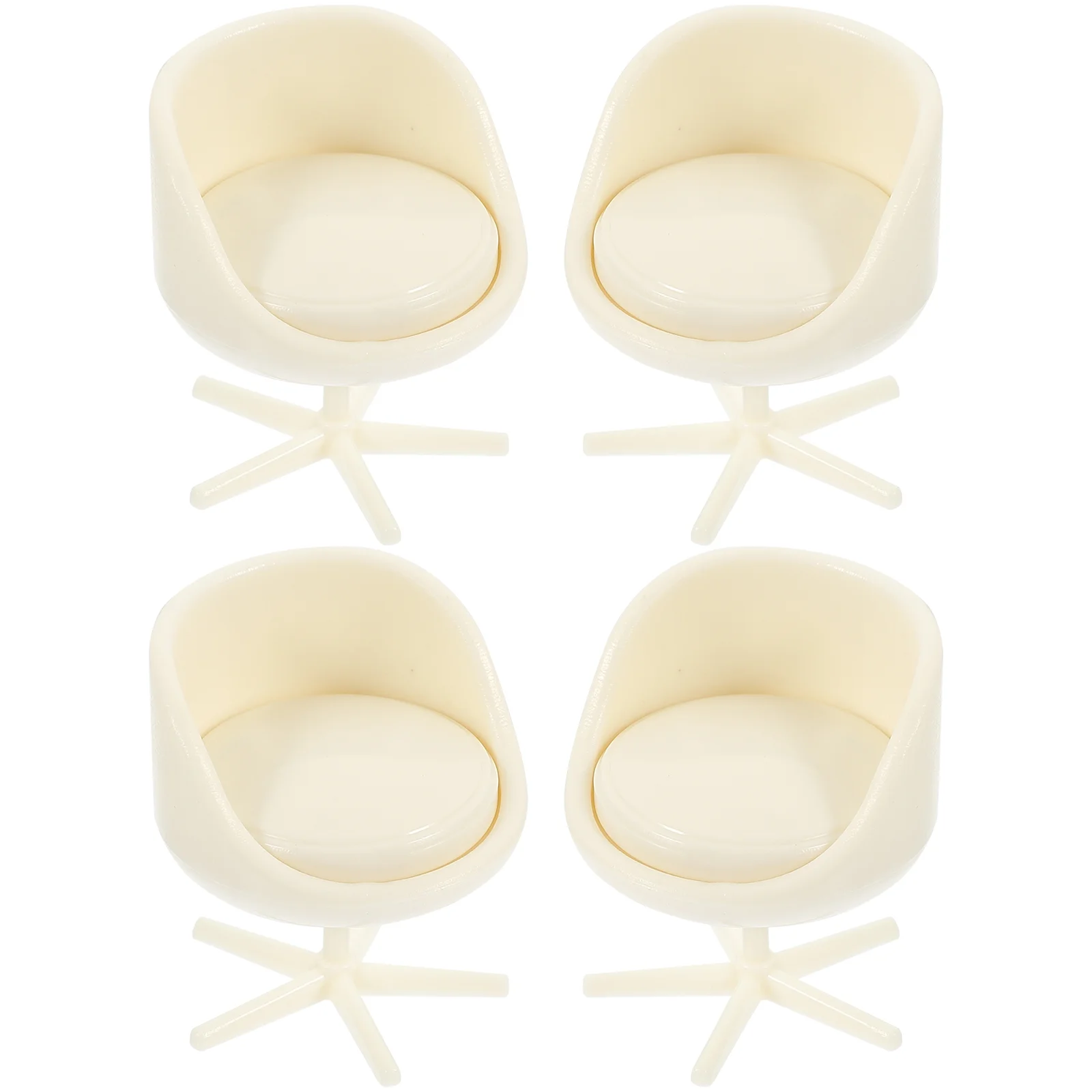 4 Pcs Unique Design Chairs Dining Model House Miniature Chic Decor Abs White