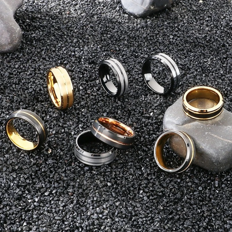 Men's Fluted Two-tone Tungsten Steel Ring No-fading Jewelry