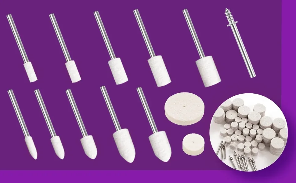 80-teiliges Wollfilz-Polierscheiben-Set mit 1/8'' (3,175mm) Schaft für Rotationswerkzeuge zum Polieren von Metall, Schmuck, Holz, Kunststoff und Harz – Detail 1