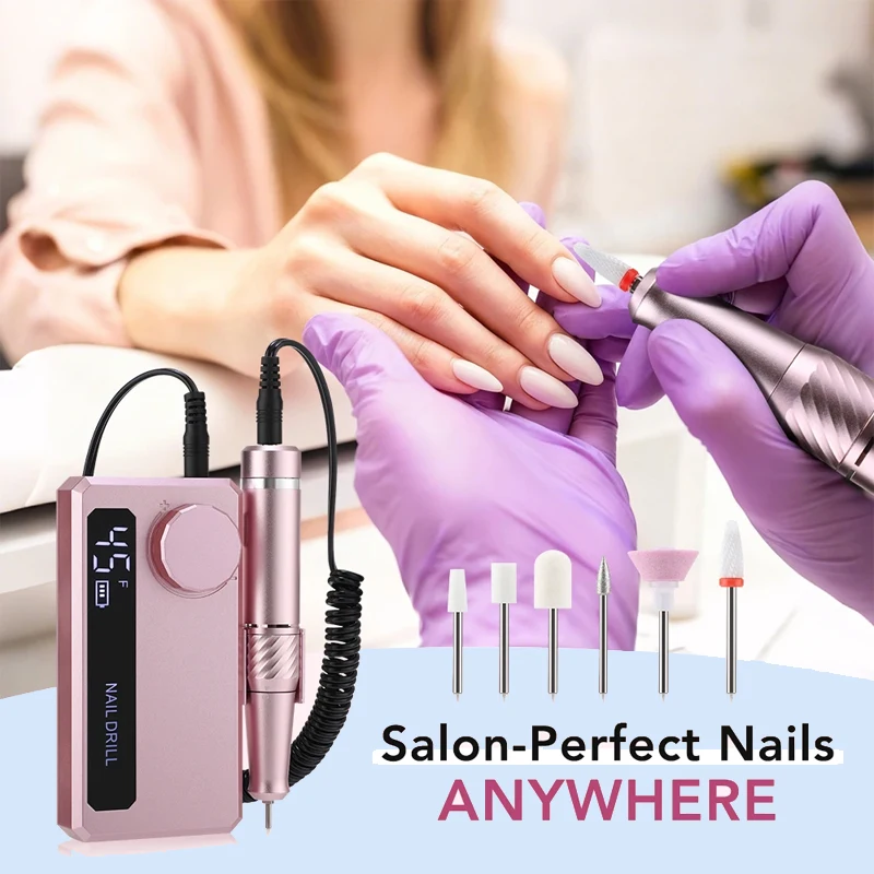 Perceuse à ongles électrique professionnelle 45000 tr/min, Portable, Rechargeable, à faible bruit, lime à sable, polisseuse pour usage domestique