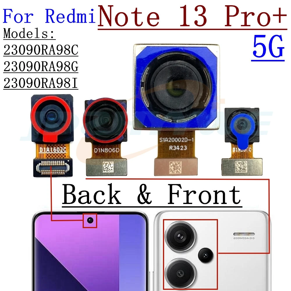 For Xiaomi Redmi Note 13 Pro+Plus 5G Rear Back Facing Camera Ultrawide+Depth+Macro Front Selfie Samll Camera Flex Cable Part