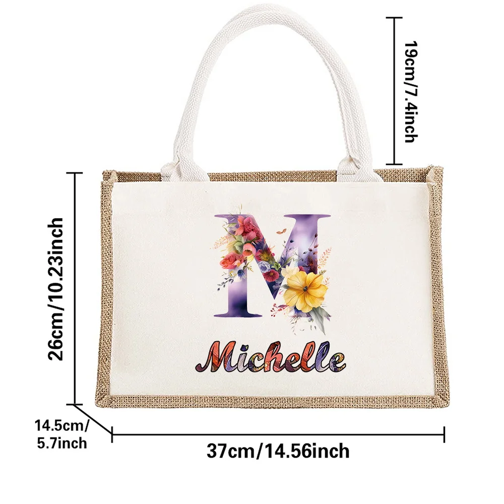 Personalized Customized Name Retro Coarse Linen Cloth Bag Top Handle Handheld Bags Multiple Styles Foldable Shopping Pack