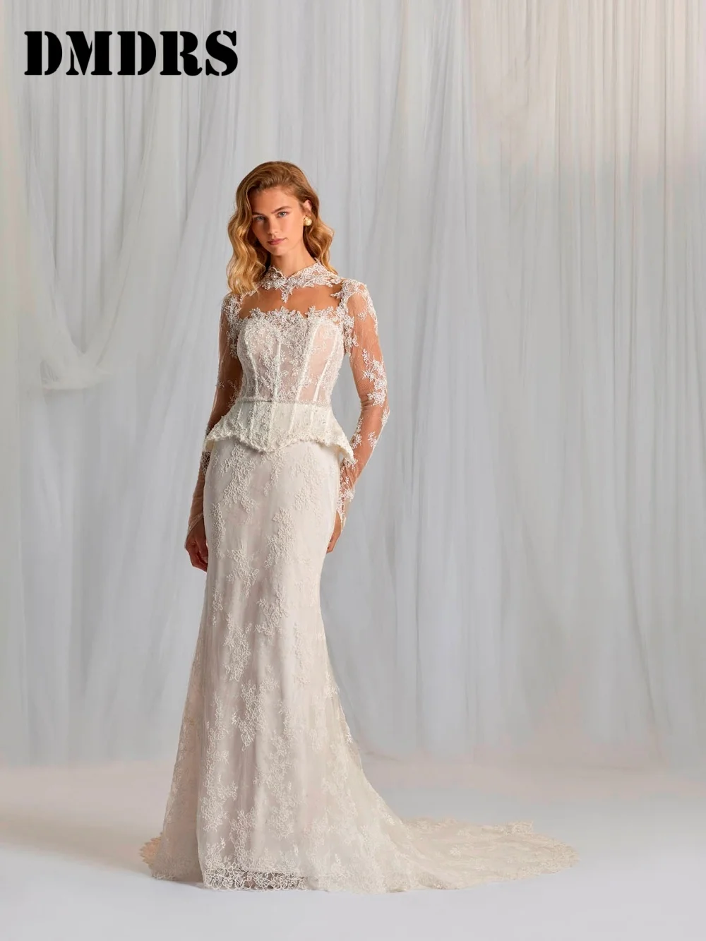 

Romantic Long-Sleeve Wedding Dresses Elegant A-Line Bridal Gowns Graceful Lace Floor-Length Wedding Gowns Vestidos De Novia