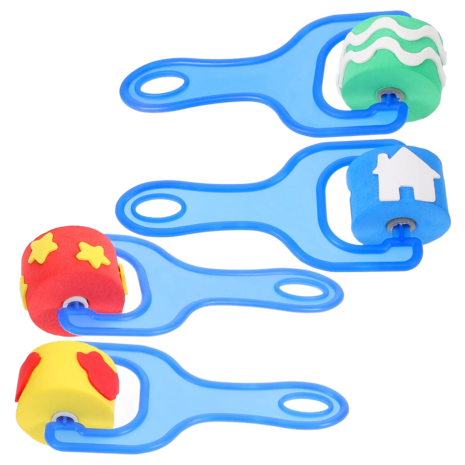 

4 Pcs Sponge Brush Kids Painting Tools Blue Handle EVA Roller Graffiti Drawing Supplies Craft Paint Stamper