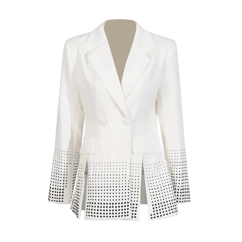 VGH สํานักงาน Patchwork Sequins Blazer สําหรับผู้หญิง Notched คอยาวแขนยาว Spliced แยก Hem เสื้ออารมณ์หญิงแฟชั่นใหม่