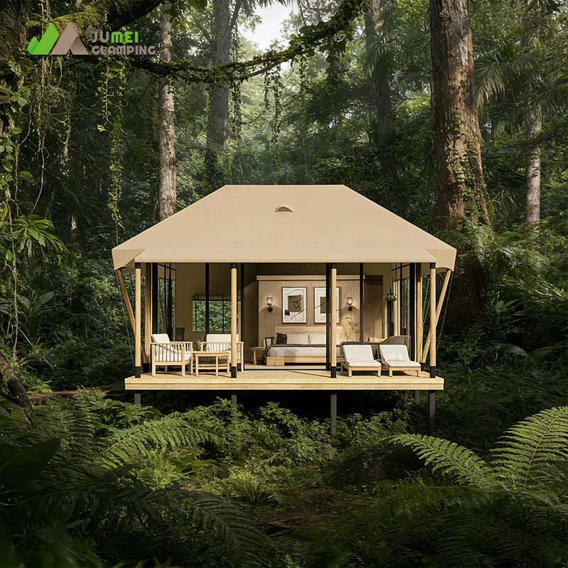 African  Safari Wood Pole Mobile Tents House With Furniture Wild Hotel Camping Safari Tent
