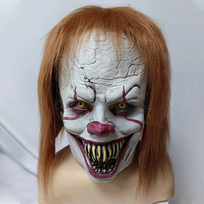 

Halloween Horror Clown Pennywise Mask Head Set in Europe and The United States New Spirit Clown Latex Mask Mardi Gras Decoration