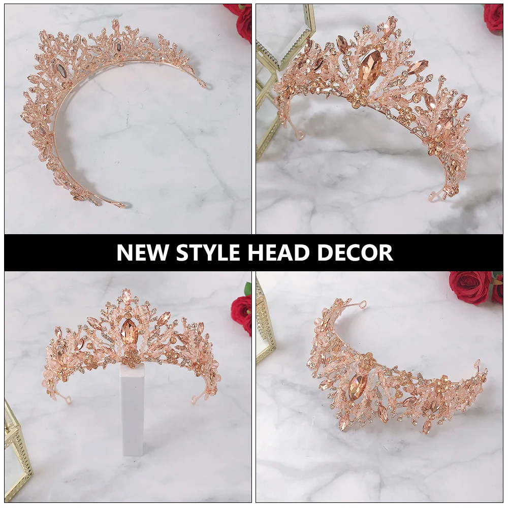

1Pcs Tiara Crown for Women Fangle Crown Pink Diamond Memorable Moment Headpiece Bridal Headdress Wedding Headdress