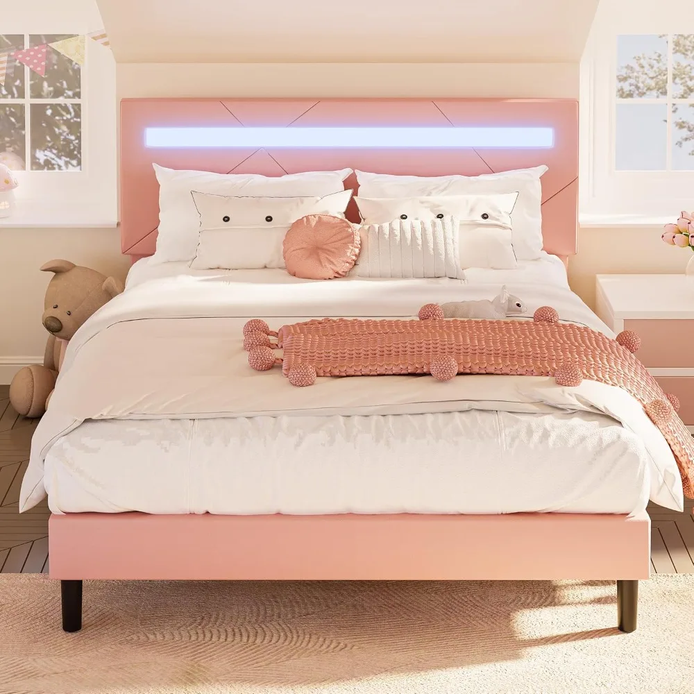 

LIKIMIO Queen Bed Frame with LED Lights(Smart APP Control), Upholstered Modern Platform Bed Frame, No Box Spring Needed/Noise-Fr