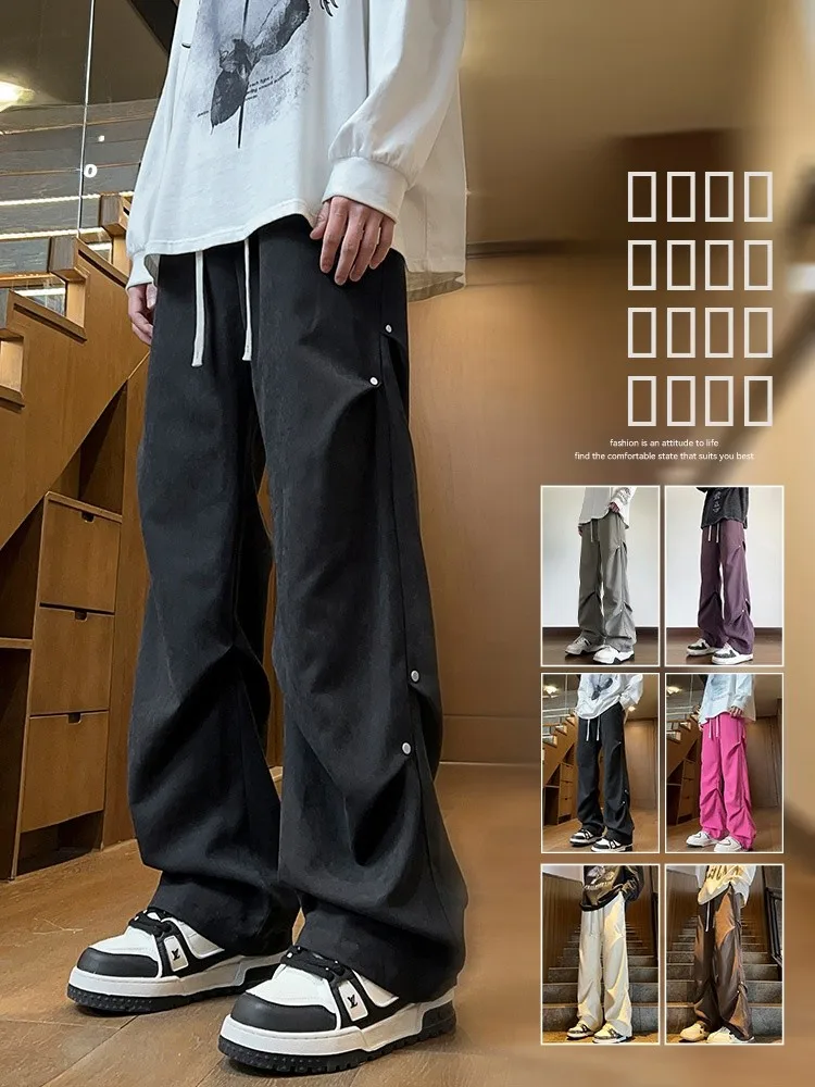 

Rampo American Sle Men's Autumn New High Street Faion Workwear Pants Loose Straight Leg Trousers Casual Comfortable