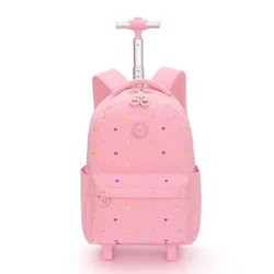 Trolley Bags for School Girls Kids School Backpacks with Adjustable Large Capacity Wheels Middle School Trolley Luggage Bookbag