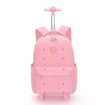 Trolley Bags for School Girls Kids School Backpacks with Adjustable Large Capacity Wheels Middle  School Trolley Luggage Bookbag