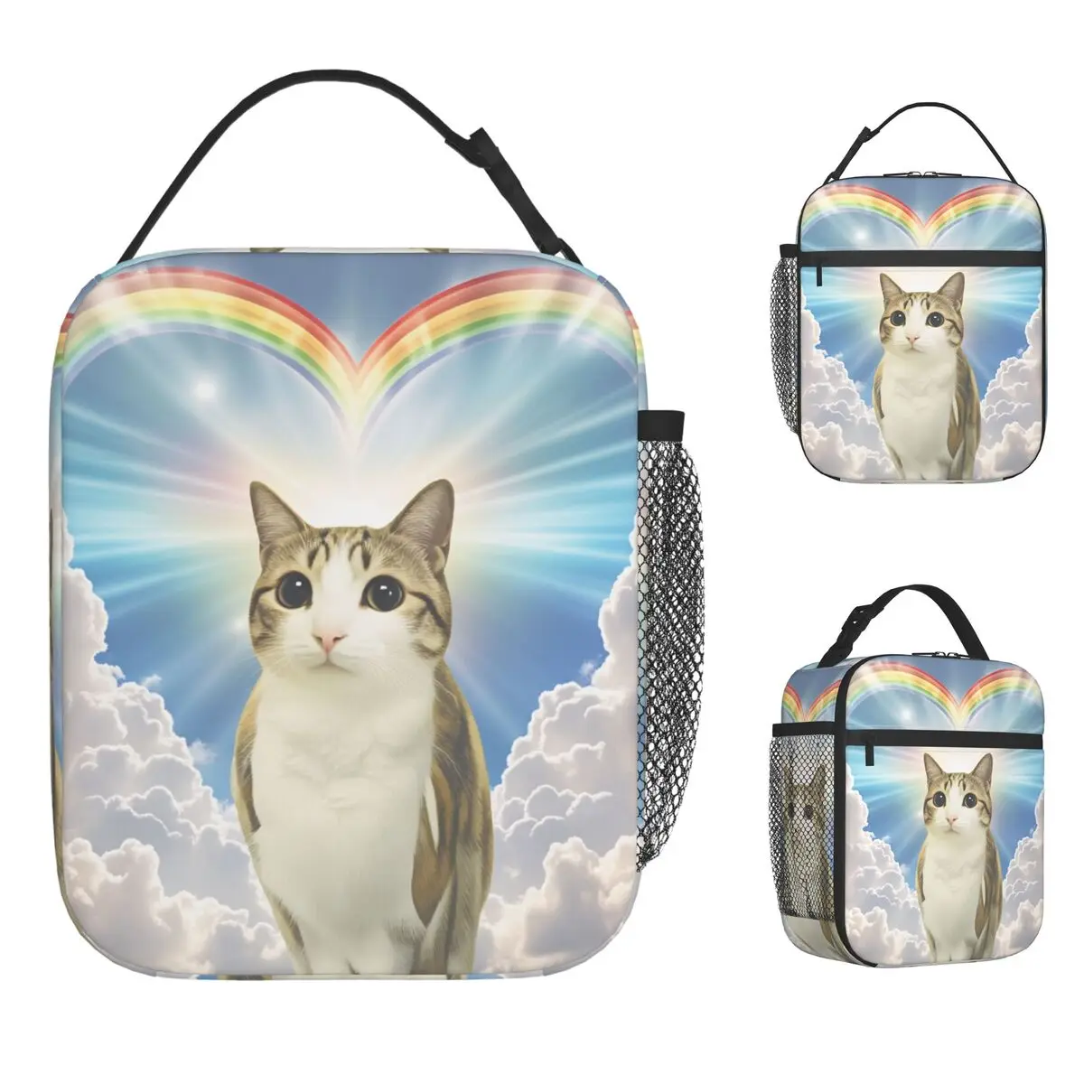 Meowl Cat Owl Ians Heart Lunch Bag Vintage Lunch Box Travel Portable Tote Food Bags For Women Oxford Print Cooler Bag