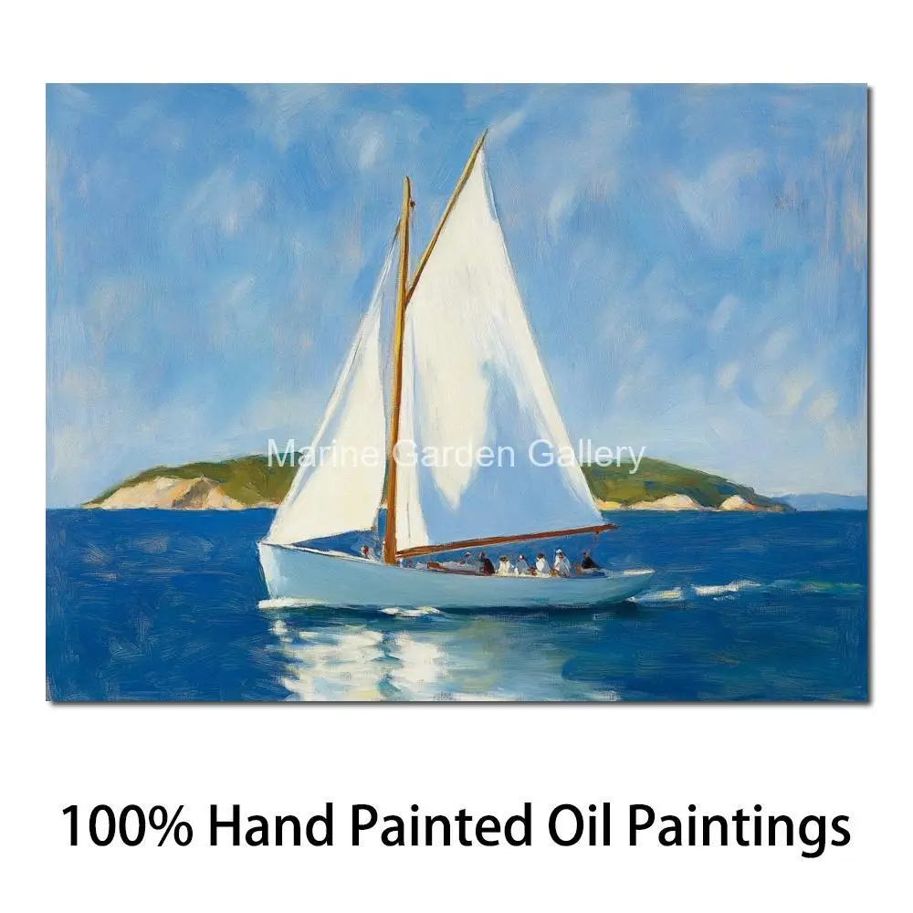 

Abstract Canvas Art Wall Picture Boat Handmade Oil Painting Seascape Artwork for Hallway Hotel Office Modern Decor Large