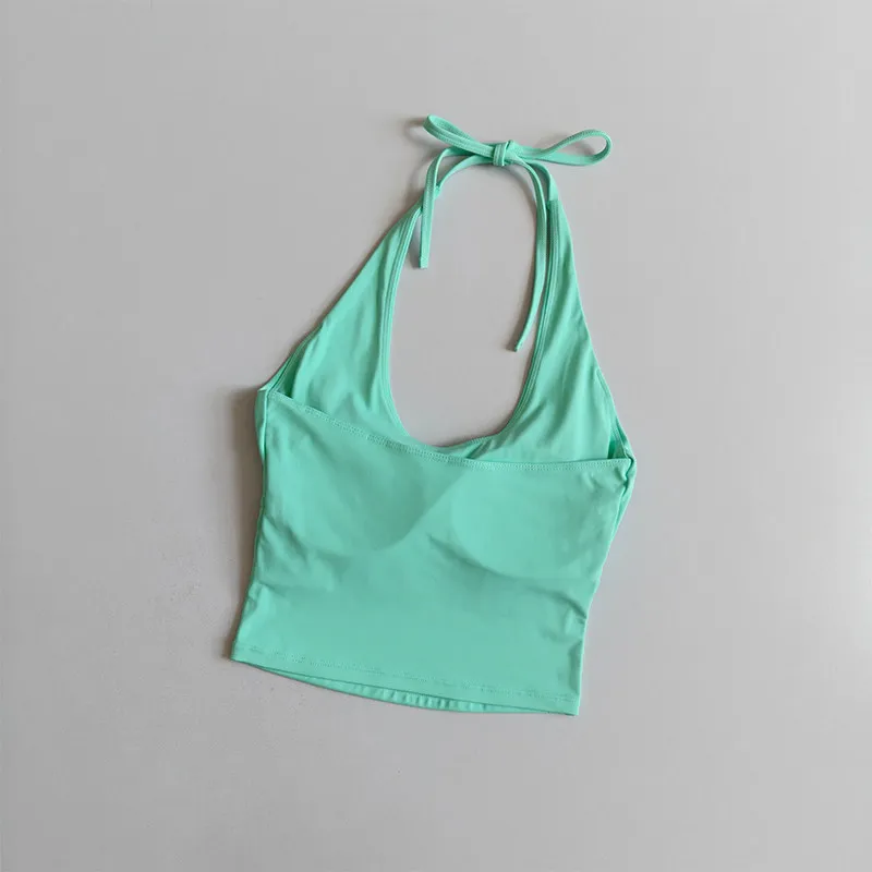 Sexy Neckholder-Yoga-Sport-BH-Weste mit schönem Rückendesign, festem Halt, einteiligem Cup, für Damen zum Laufen, Sommer, schlankmachend, Fitness-Oberteil. – Detail 6