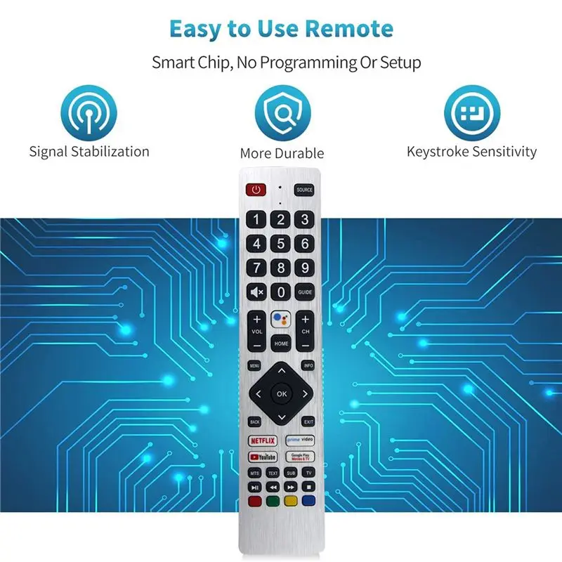 DT39 RMC0133 Remote Control Replacement for Sharp TV, Silver, Free Setup, 4 Pack