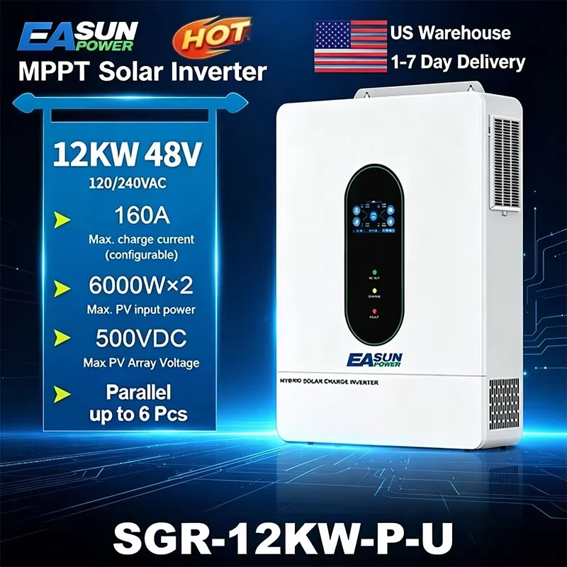 EASUN POWER 12000W 12KW 120V/110V hybrid solar inverter 48V photovoltaic split inverter with built-in 200A parallel solar charging control US warehouse Free Duty