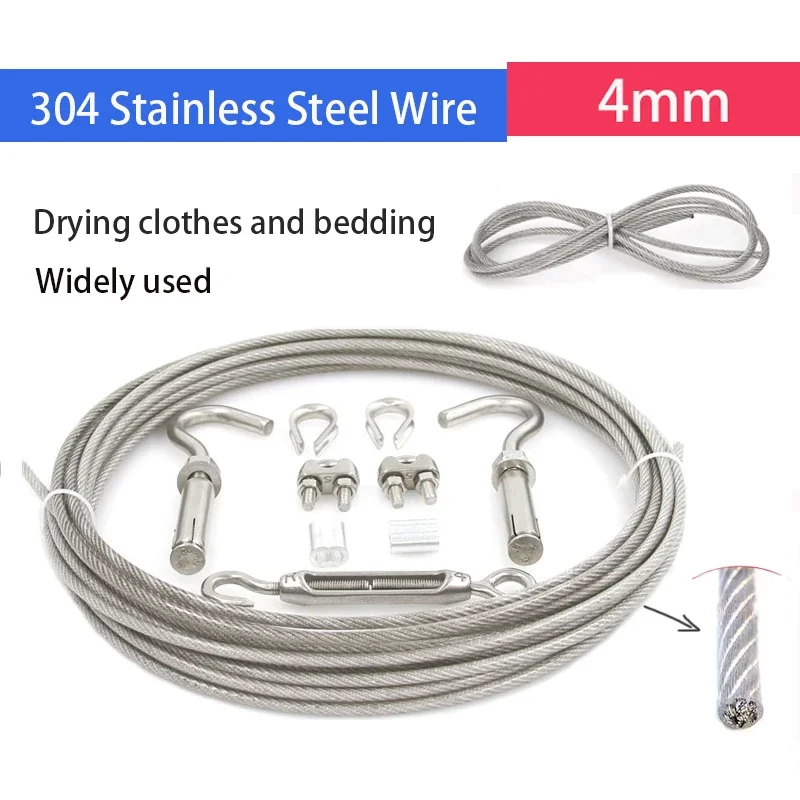 

4mm 2-15m PVC Coated 304 Stainless Steel Heavy Duty Cable Rope Garden Wire Cable Railing Wire Fence Roll Kits for Tent Rope