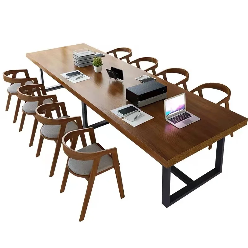 

American loft solid wood conference table long table, wrought iron long table, rectangular large desk