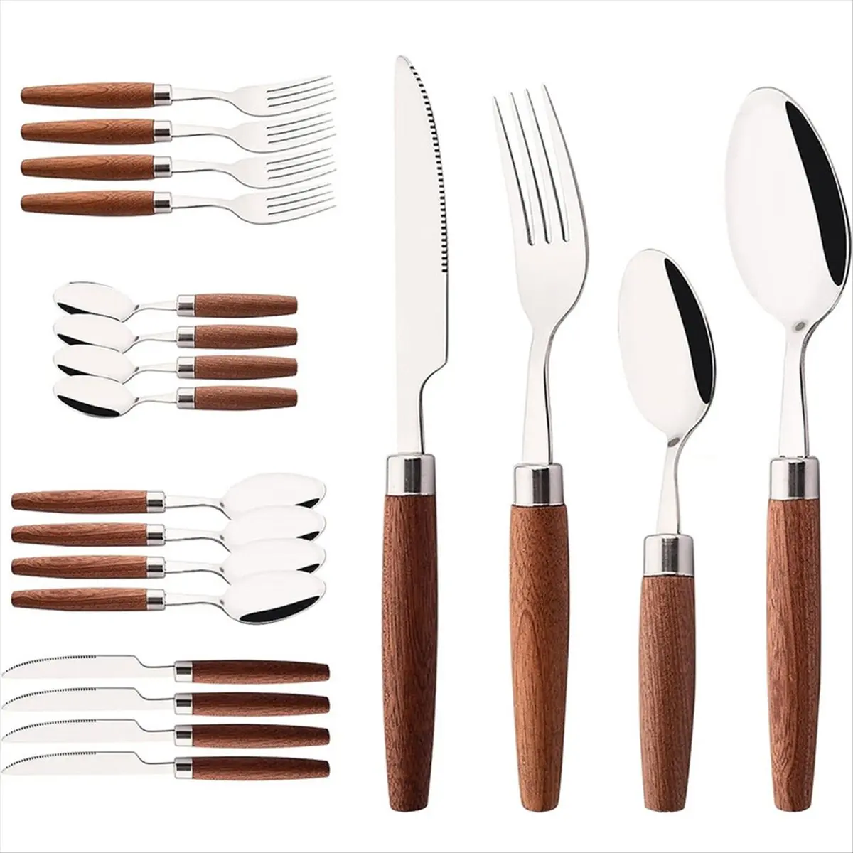 2026 Trend Stainless Steel Imitation Wood Handle Cutlery Set Western Cutlery Knife, Fork, Teaspoon Cutlery Set