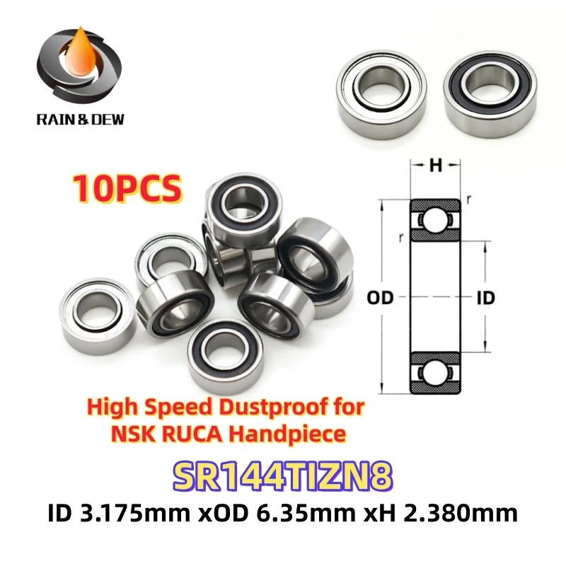 

10PCS SR144TIZN8 3.175x6.35x2.380 mm Hybrid Ceramic Bearings High Speed Dustproof for NSK RUCA Handpiece Multiple Models