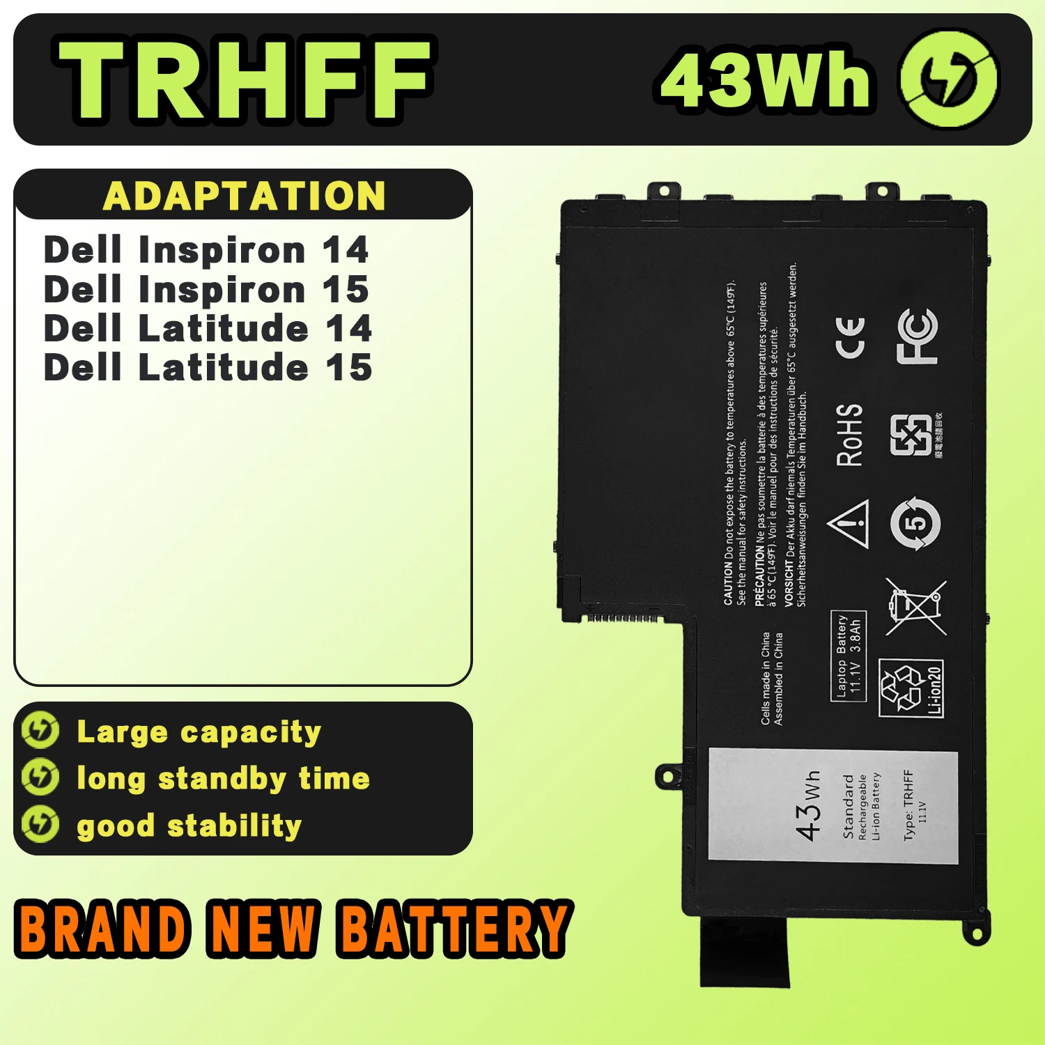 SAT TRHFF New Laptop Batteries Replacement For DELL Inspiron 5547 5548 5448 5447 5445 11.1V-43Wh-3850mAh