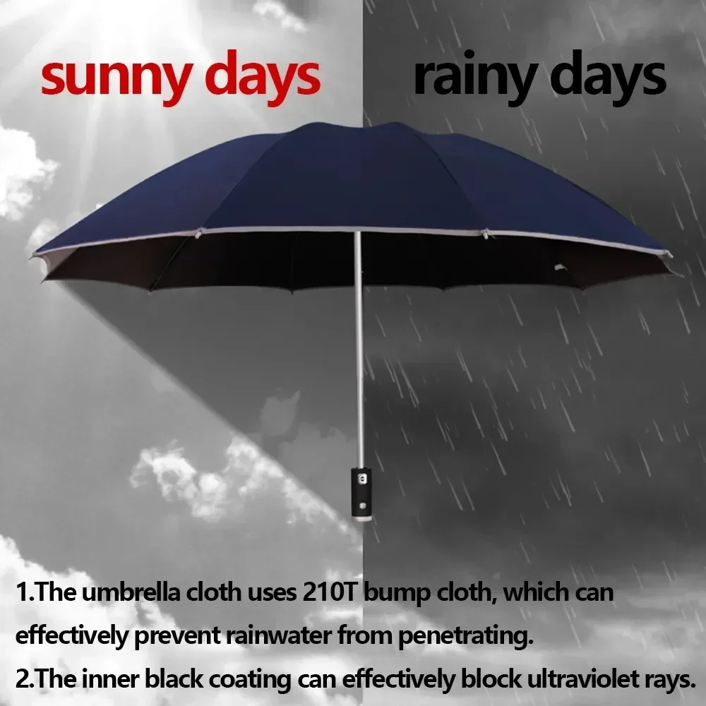 Fully Automatic UV Umbrella With LED Flashlight Reflective Stripe Reverse Large Umbrellas For Rain Sun Heat Insulation Parasol